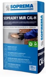 Mortero base cal hidráulica, Sopradry Mur Cal-H de Soprema. Sacos: 25 Kg. Palet: 48 sacos